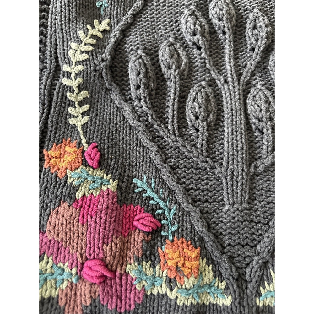 LL Bean Sweater Cotton Vintage Chunky Fisherman Embroidered Cable Y2K  Size L - Picture 2 of 7